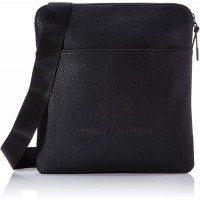 Armani Exchange Herren Medium Flat Crossbody Bag Business Tasche Schwarz Black Gun Metal Schuhe & Handtaschen