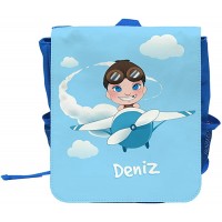 Kinder-Rucksack mit Namen Deniz und Motiv mit Pilot und Flugzeug für Jungen Koffer Rucksäcke & Taschen