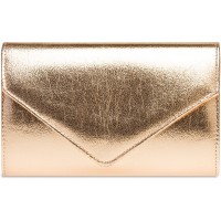 Caspar TA424 stylisch elegante Damen Metallic Clutch Tasche Abendtasche mit langer Kette Farberoségold GrößeOne Size Schuhe & Handtaschen