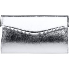 Caspar TA426 stylisch elegante Damen Metallic Clutch Tasche Abendtasche mit langer Kette Farbesilber GrößeOne Size Schuhe & Handtaschen