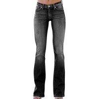 LAEMILIA Damen Jeans Slim Fit Lang Hose Schlaghose Destroyed Design Flared Vintage Gewaschen Freizeithose Casual Denim Pants mit Löcher bis Übergröße Bekleidung