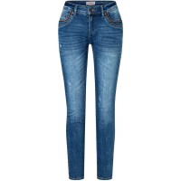 Timezone Damen Jeans TahilaTZ - Slim Fit - Blau - Rough Sea Blue Wash W24-W33 Stretchjeans 74% Baumwolle Bekleidung