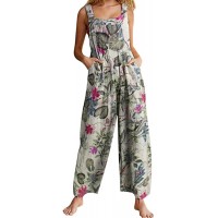 BIUDUI Ladies Jumpsuit Printed Fashionable Overalls Trousers - Adjustable Shoulder Straps; Ethnic Floral Print; Low Crotch Wide Legs Loose Bekleidung