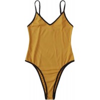 Floerns Women's Casual Rib Knit Spaghetti Strap V Neck Cami Bodysuit Jumpsuit Yellow L Bekleidung