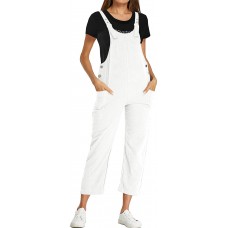 Style Dome Damen Latzhose Loose Overall Jumpsuit Casual Lange Retro Stylisch Sommerhose Weiß XXL Bekleidung
