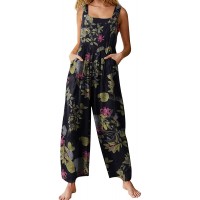Women's Boho Jumpsuit Summer Casual Hippies Baggy 90s Retro RomperSleeveless Wide Leg Overall Suspender Pants with Pockets Bohemian Style Trousers Harem Pants Bekleidung