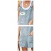 babao Damen Stretched Short Latzhose Damen Casual Sommer Shorts Jumpsuit Daisy Printed Overalls Bekleidung