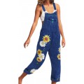 Damen Denim Latzhose - Playsuit Jumpsuit Damen Flower Overalls Hose Bekleidung