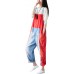 Youlee Damen Verstellbarer Riemen Denim Overalls Harem Latzhose mit weitem Bein Strampelhöschen Style 1 Red Bekleidung