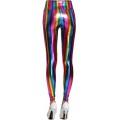 VAILANG Frauen Hologramm Metallic Regenbogen Leggings Glitter Neon Strumpfhosen Streifen Gedruckt Hohe Taille Yogahosen Kunstleder Party Clubwear Bekleidung