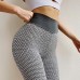 WQW Damen Honeycomb Leggings 7 8 Geraffte Hintern Heben hohe Taille Yogahosen schick mit Taschen Sport Bauch Kontrolle Gym Bekleidung