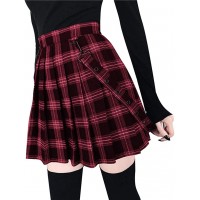 Beada Harajuku Gothic Vintage Plaid Röcke Damen Hohe Taille Faltenrock Punk Mädchen Kurz Rock 4XL Weinrot Bekleidung