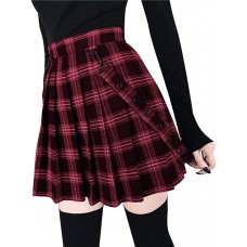 Beada Harajuku Gothic Vintage Plaid Röcke Damen Hohe Taille Faltenrock Punk Mädchen Kurz Rock 4XL Weinrot Bekleidung