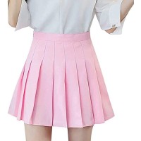 Mädchen-Frauen-reizvolle hohe Taille Plain Faltenrock Skater Tennis Schuluniformen A-Linie Minirock Futter Shorts Color Z Plaid Pink Size X-Large Bekleidung