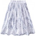 niumanery Womens Sexy Hollow Out Sheer Floral Lace Elastic Waistband Midi Overlay Flare Skirts Solid Color Pleated Eyelash Trim Wedding Party Clubwear Dress White Bekleidung