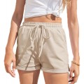 babao Damen Casual Shorts Elastic Waist Kordelzug Short Ladies Summer Beach Pants mit Taschen Bekleidung