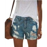 Damen Stilvolle All-Match-Jeans-Shorts mit zerrissenen Löchern Street Trend Fashion Distressed Washed Shorts mit gerader Mitte Bekleidung
