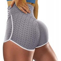 FGHDR Damen Bauch Kontrolle Yoga Shorts Elastische High Waist Butt Lifting Jogginghose Scrunch Booty Shorts Grau Medium Bekleidung