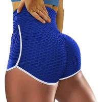 FGHDR Damen Bauch Kontrolle Yoga Shorts Elastische High Waist Butt Lifting Jogginghose Scrunch Booty Shorts Blau Large Bekleidung