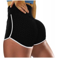 FGHDR Damen Bauch Kontrolle Yoga Shorts Elastische High Waist Butt Lifting Jogginghose Scrunch Booty Shorts Schwarz Small Bekleidung