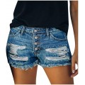 FNKDOR Ripped Jeans Shorts Damen Locker Fransen Denim Extra-kurz Pants mit Knopfleiste und Zerrissen Bekleidung