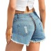 LAEMILIA Sommer Stretch Hotpants Damen Jeans Shorts Hohe Taille Denim Kurz Hosen mit Band Bekleidung