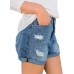 LookbookStore Damen Mid Rise Rolled Hem Distressed Jeans Ripped Denim Shorts Bekleidung