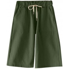 Msmsse Damen Casual Elastische Taille Knielang Bermuda Shorts mit Kordelzug - Grün - X-Groß Bekleidung