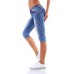 OSAB-Fashion 11208 Damen Jeans Slimfit Hose Knopfleiste Wadenlang Basic Bermudas Streetwear Bekleidung
