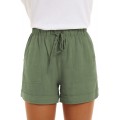 SMENG Damen Normallack lose beiläufige Hosen mit Taschen Workout Kordelzug Shorts Lounge für Sommer Grün M Bekleidung
