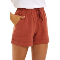 SMENG Damen-Shorts hohe Taille einfarbig mit Kordelzug Bekleidung