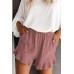 SMENG Lässige bequeme Damen-Shorts mit Taschen weites Bein Kordelzug Baumwolle - Pink - L Kurze Schlauch Bekleidung