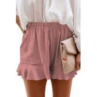 SMENG Lässige bequeme Damen-Shorts mit Taschen weites Bein Kordelzug Baumwolle - Pink - L Kurze Schlauch Bekleidung