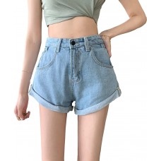 Sommermode A-Linie Kurze Jeans Für Frauen Teen Mädchen Hohe Taille Säumen Denim Shorts Damen Y2K Shorts Streetwear Candy Color Bekleidung