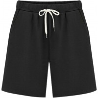 XinYangNi Damen Casual Soft Strick Elastic Waist Jersey Bermuda Shorts mit Kordelzug - Weiß - 36 Bekleidung