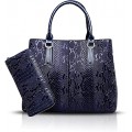 Tisdaini® Damenhandtaschen Mode Schultertaschen Schlangenhaut-Muster Lackleder Set 2 Stuck Shopper Umhängetaschen Brieftasche Navy blau Schuhe & Handtaschen