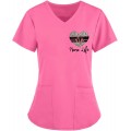 MJGkhiy Damen V-Ausschnitt Medizinische Uniformen Kasack mit Motiv Bedruckt Kurzarm T-Shirts Tops Schlupfhemd Berufskleidung Krankenpfleger Uniformen Nurse Kleidung Bekleidung