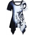 RODMA Frauen Asymmetrische Musiknoten Druckketten Verzierte T-Shirt Top Bluse Bekleidung