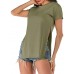YXIU Damen Kurzarm T-Shirt O-Ausschnitt Casual Einfarbig Split T-Shirt Casual Bluse Tops Bekleidung