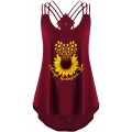 Damen Tops Druck Weste Shirts Sunflower Print V-Ausschnitt Ärmelloses Cross Lace Tank Top drucken T-Shirt Top Bekleidung
