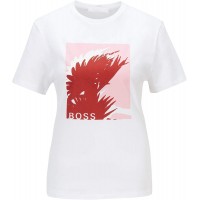 BOSS Damen C Eforma T-Shirt aus Bio-Baumwolle mit Rundhalsausschnitt und Grafik-Print Bekleidung