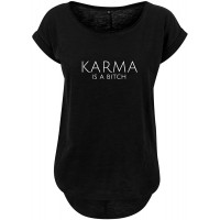 DELUNO Karma is a Bitch Damen Tshirt und Frauen T-Shirt Fashion Leichter Oversize Tanktop Schwarz & Weiß Hinterer Schnitt Länger mit Motiv Neu Bekleidung