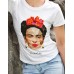 Frida Kahlo T-Shirt Offizier im polygonalen Stil - Weiß Bekleidung