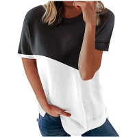 KYBA Damen Kurzarm T-Shirt Casual Streifen Sommer Lose Tunika Shirt Oversize Oberteile Baumwolle Bluse Tshirt Tops Bekleidung