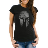Neverless® Damen T-Shirt Aufdruck Sparta Helm Spartan Warrior Fashion Streetstyle Slim Fit Bekleidung