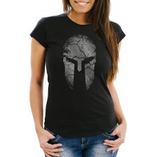 Neverless® Damen T-Shirt Aufdruck Sparta Helm Spartan Warrior Fashion Streetstyle Slim Fit Bekleidung
