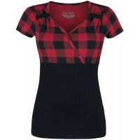 Rock Rebel by EMP Schwarz Rotes T-Shirt im Rockabilly-Stil Frauen T-Shirt schwarz Bordeaux Bekleidung