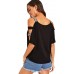 SOLY HUX Damen T-Shirts Cut Out Träger Oberteil Sommershirts Casual Tops Cold Scholder Tee Shirts Bekleidung