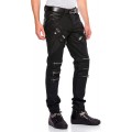 Cipo & Baxx Herren Jeanshose Denim Biker Hose Regular Fit Reißverschluss Design Modern Pants Jeans Hose Schwarz Bekleidung
