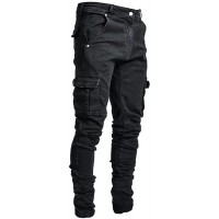 Herren Solid Skinny Pockets Jeans Cargo Combat Pants Jeans Slim Fit Hosenböden Bekleidung